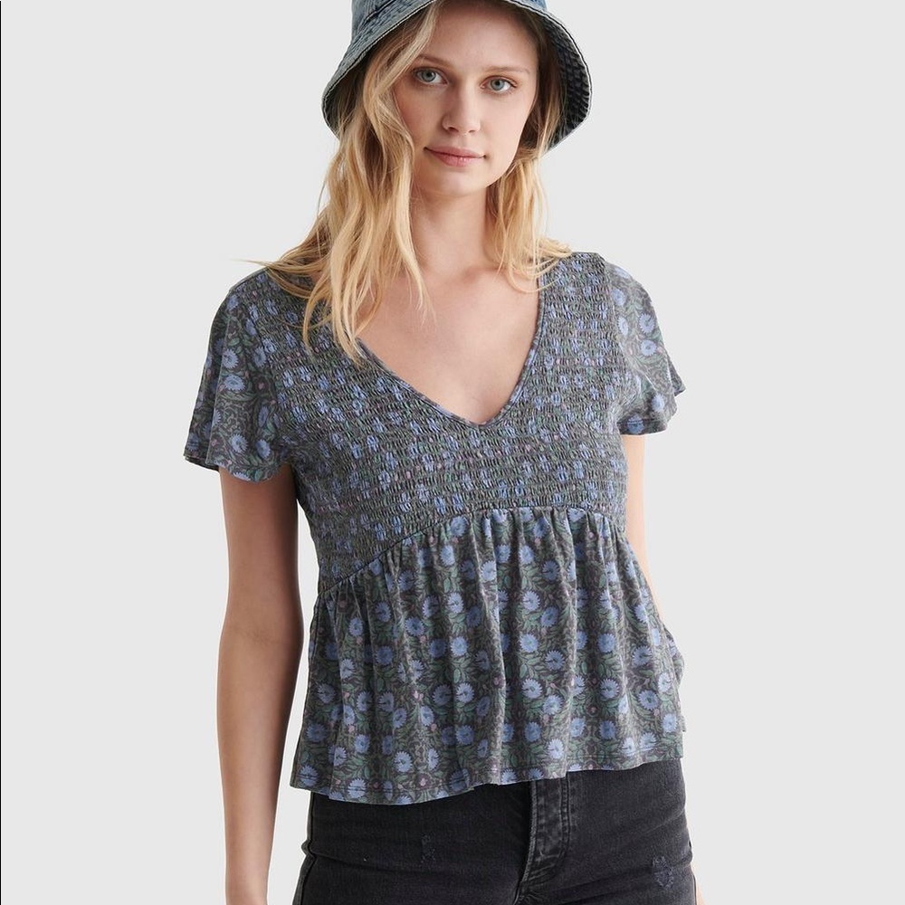 Lucky Brand Smocked Babydoll Top